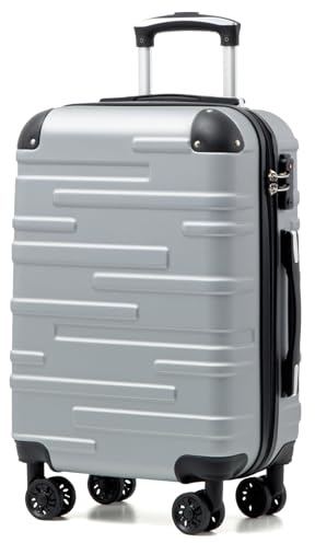 COOLIFE Valigie Valigia Trolley rigido ultraleggero e capiente,Chiusura a combinazione laterale con TSA, 4 ruote per facilitare il trasporto (Argento, 56cm)