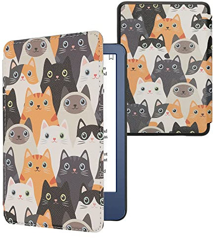 kwmobile Klapphülle kompatibel mit Amazon Kindle (2022/2024) Hülle - eReader Case - Katzen Orange Schwarz Weiß