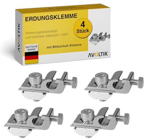 Avoltik Erdungsklemme für PV Module 4 Stück I Solar Panel Klemmen aus robustem & hochwertigem Aluminium I rostfreie & langlebige PV Erdungsklemme I praktisches Solar Zubehör mit Blitzschutz Klemme