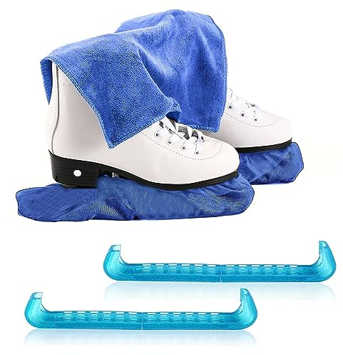YWYHHM Ice Skate Blade Covers,Skate Guards,Skate Cover,Ice Skate Soakers & Towel Gift Set,Figure Hockey Ice Skate Guards,Skating Soakers Blades Cover for Kids Youth Adult Men Women Boys Girls