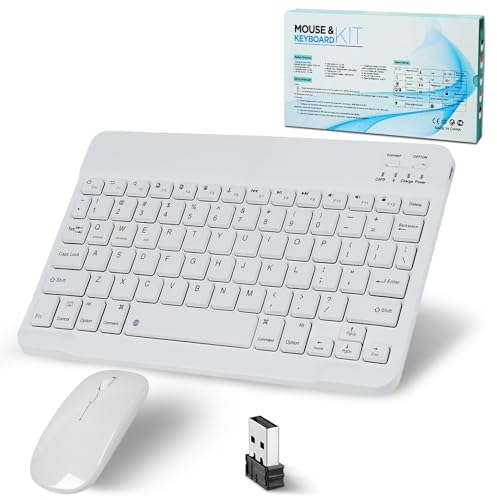 Bluetooth Tastatur Kabellos,Funktastatur Mit Maus 2.4GHz Mini Tastatur Ultra-Dünn Wireless Tastatur Maus Set für iPad,Mac,Laptop, Tablet,Surface,Phone,Computer,Windows/Android/iOS,QWERTY,Weiß