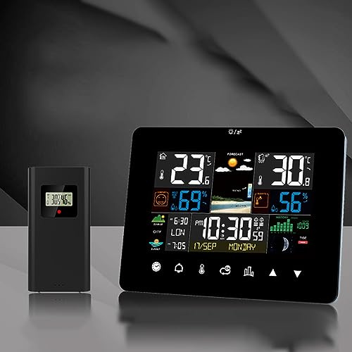 Wireless Weather Station, Thermometer Touchscreen Display Barometer Alarm Clock, Colour Touchscreen Weather Clock 3362G RF Sensor
