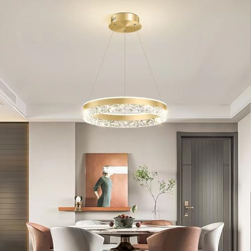Bellastein LED Kronleuchter Moderne Esstisch Pendelleuchte Rund Dimmbar Fernbedienung Hängeleuchte Wohnzimmer Küche büro esszimmer Hängeleuchte Höhenverstellbar Pendelleuchte 50cm/50W (Gold)