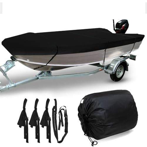 Bootsplane,Bootspersenning Bootsabdeckung,Wasserdicht Schutz Cover Schwarz,V-Rumpf Boat Cover,Gewebe Staub Schutz Persenning Bootsplane,Mit Aufbewahrungstasche für Ruderboot, Angelboot. (470x225cm)