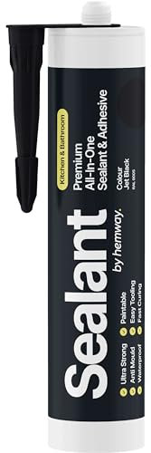 Jet Black Kitchen & Bathroom Sealant & Adhesive Hybrid Polymer | Superior to Bathroom Silicone Sealant | Waterproof, Odourless, Anti-Mould | Ideal For Kitchen & Around Bath & Shower - 300 ml 1 Pack