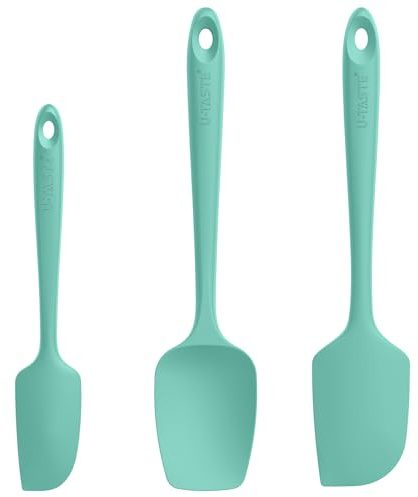 U-Taste Silicone Spatula Set of 3, 250℃ Heat Resistant, Aqua Sky | Cooking Baking Mixing Rubber Bowl Scraper, Food Grade Seamless Flexible Kitchen Utensils, Non Stick Spoonula for Cookware