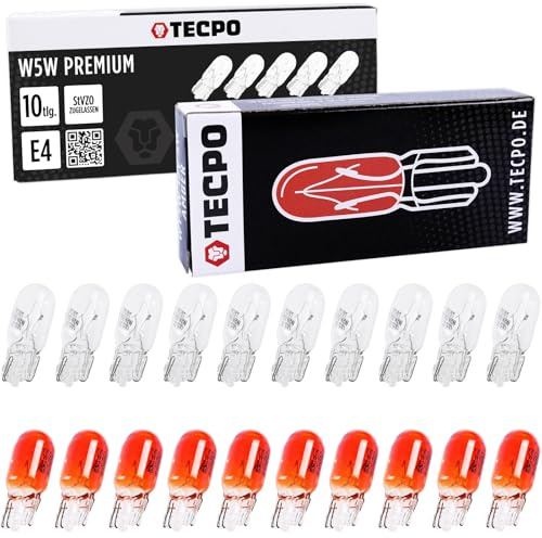 TECPO Lot de 50 ampoules de clignotant W5W 12 V 5 W + 50 ampoules de clignotant orange WY5W pour clignotants latéraux avant