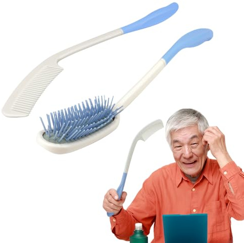 2PCS Long Reach Handled Comb and Hair Brush Set for Adults, Children, the Elderly and Inconvenient Upper Limb Activities, 14Inch
