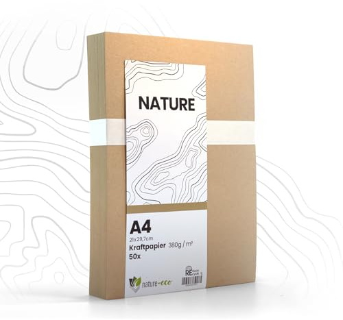 nature-eco 50 ark kraftkartong tjockt brunt kraftpapper DIN A4 extra tjockt 380 g/m² som hantverkslåda eller kreativ kartong papperslåda eller stabil kartong för hantverk