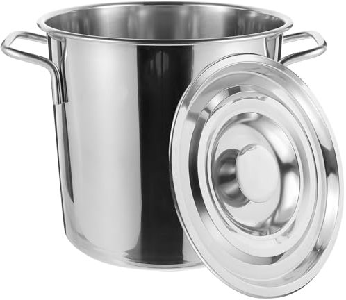 CIYODO 304 Stainless Steel Soup Bucket Lid, 20cm x 20cm Double-Handle Metal Stew Pot, Non-Magnetic Stockpot for Seafood Cooking and Kitchen Supplies