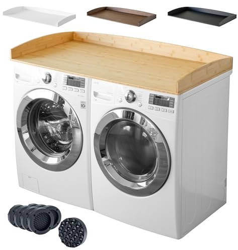 Nedura Washer Dryer Countertop for Washing Machine w/Anti-Vibration Pads&Curved Edge Rails, Bamboo Laundry Countertop, Washer Dryer Topper, Laundry Room Organization, Laundry Room Accessories-Natural