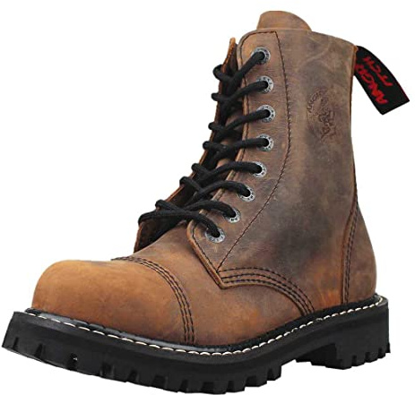 Angry ITCH Bottes vintage en cuir armée à 8 trous marron avec embout en acier EU36-48, marron, 42 EU