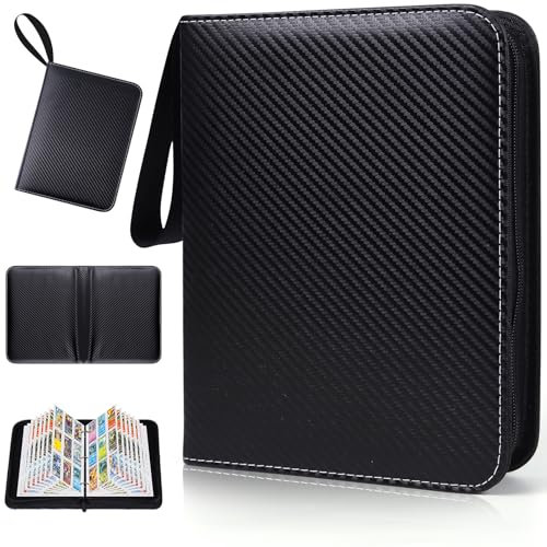 FIVAVA Sammelkarten Album, Sammelalbum karten mit 900 Pockets, Transparent Sammelalbum, Wasserfestes und Tragbares, Sammelkarten mit Reißverschluss ist mit Allen Gängigen Karten Kompatibel(Schwarz)