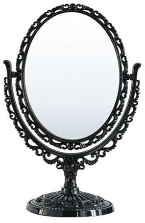 Ro Rox Espejo de Mesa, Espejo de tocador de Maquillaje Ovalado Negro Vintage para Escritorio de Belleza