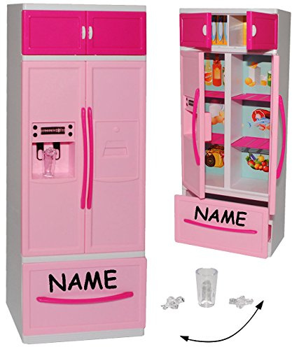 alles-meine.de GmbH Kühlschrank mit Eiswürfelspender/Gefrierschrank - incl. Name - für Puppenhaus - Miniatur für Puppenstube - passend für alle gängigen Modepuppen - Plastik / ..