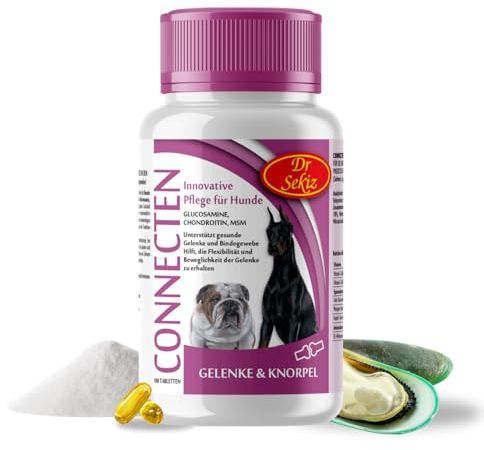Dr Sekiz CONNECTEN Gelenktabletten Hund — Glucosamin Chondroitin MSM Komplex — Grünlippmuschel Hund Gelenk- & Knochenschutz für Hunde — Für Gute Beweglichkeit & Gelenkfunktion — 100 Tabletten