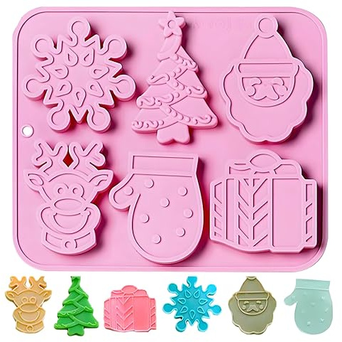 Stampo in Silicone per Natale 6 Cavità - Motivi Natalizi per Torte, Cioccolato, Biscotti, Caramelle, Gelatina e Sapone
