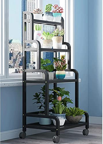 WLCNYL Blumenständer auf Rollen, 4-stufiges Blumentopf-Leiterregal, Blumentopfhalter für drinnen und draußen für Balkon, Garten, Terrasse, Büro | Rostfreies Pflanzenregal aus Metall