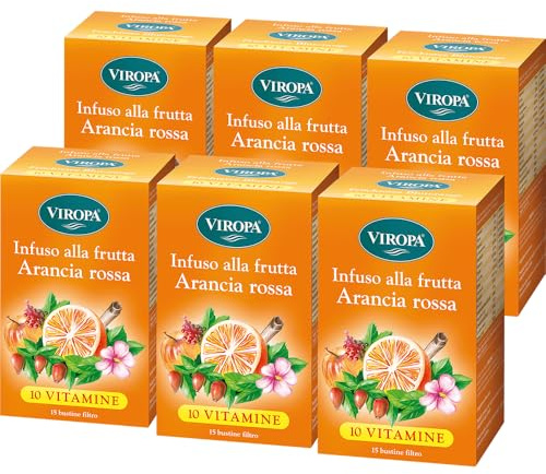 VIRÒPA Infuso Alla Frutta ARANCIA ROSSA, Con 10 Vitamine - 6 Confezioni da 15 Filtri