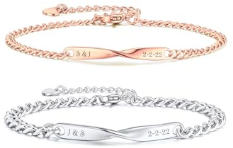PiercingJak Partnerarmbänder mit Gravur Personalisierte Armbänder Paar Partner Armband Edelstahl Mobius Armkette Freundschaftsarmbänder Liebe Freundschaft Geschenke für Damen Herren