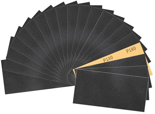 Sruhrak 93x230mm Papel de Lija Resistente al Agua, 30 Piezas de Lija para Uso en Húmedo y en Seco, Grano 180, para Trabajar la Madera, Desincrustar Metales y Preparar Superficies.