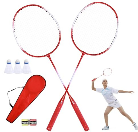 Kit de raquette de jardin – Raquettes en fibre de carbone, volants portables | Équipement de badminton en plein air avec sac de rangement pour les matchs de jardin, les sports de pelouse, la plage