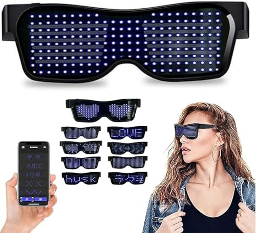 Buithafu LED-Brille Leuchtende Brille im Dunkeln Blinkende LED-Sonnenbrille Leuchtende Brille Coole anpassbare Brille für Nachtclub, Geburtstagsparty, Bühne, Festival, Halloween, Konzert