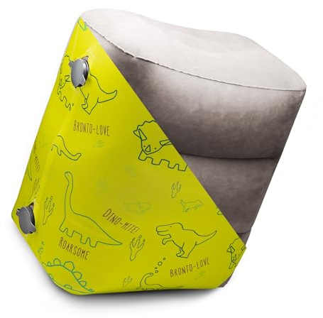 UMBAPA® Fußstützen-Set für Kinder – Aufblasbare Fußstütze + Dino Blossom Bezug | Für Flugreisen, Auto & Bahn | Superweich, Waschbar & Kompakt (Fußstützen + Dino Greeny Bundle, Standard)