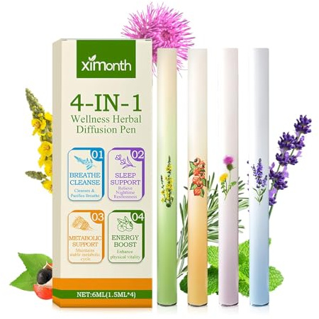 4 pezzi Purificatore Polmonare alle Erbe di Verbascum, Purificatore Polmonare Verbascum, Penna Diffusore Aggiornata alle Erbe, Aromaterapia Verbascum Pulizia Polmonare Inalatore, per Uomini Donne