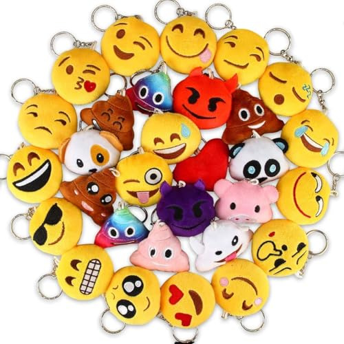 Yimuzche 18 Stück Schlüsselanhänger aus Plüsch, niedlich, Emoticon, Smileys, Schlüsselanhänger, für Dekoration, Geschenk, Party, Abend, Geburtstag, Ostern