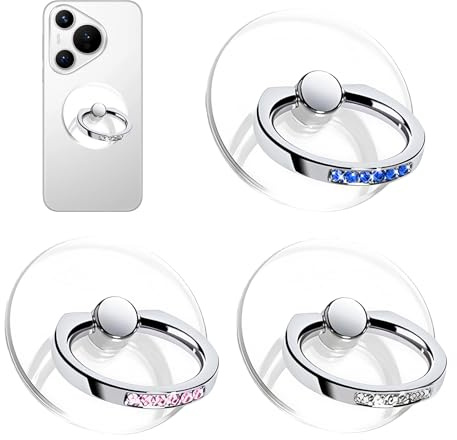 3 Pezzi Trasparente Supporto per Cellulare a 360°, Cellulare Anello con Strass, Compatibile con Diversi Smartphone, Tablet (3 Colori)