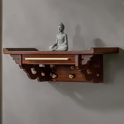 RTTZBOZ Wandmontiertes Buddhistisches Altarregal aus Holz mit Schublade, Altartisch aus Bambus, Opfertisch für Zuhause Oder Buddhistische Stätten(66cm/26in)