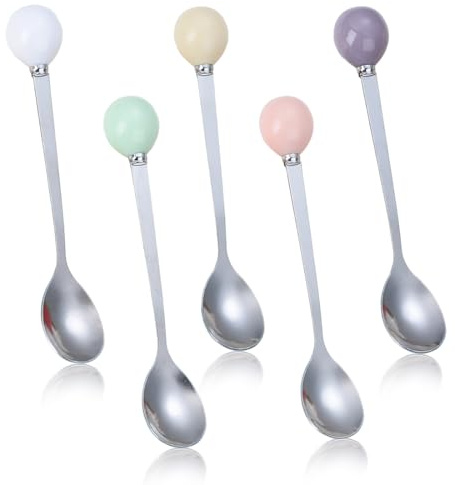 ROKZELT 5 Stücks Eierlöffel, 14cm Edelstahl poliert spülmaschinengeeignet, für Eierlöffel/Müslilöffel/Babylöffel/Kaffeelöffel/Joghurtlöffel/Teelöffel