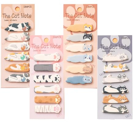 4 Set Katzen Haftnotizen Lustig, 720 Blätter Lustige Klein Aufkleber, Katalog Index Tabs für Katzenliebhaber Kawaii Schulbedarf Büroartikel
