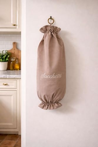 RICAMI FIORENTINI BALDI 100 % bomull köksväska med broderi, stor storlek 55 x 26. (beige)