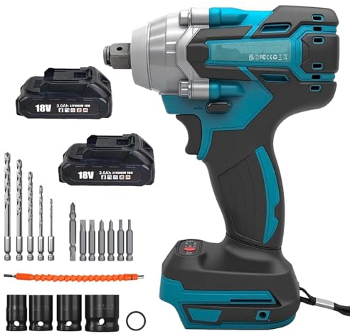 18V Cordless Impact Wrench for Makita 18V 2X 3.0AH Battery,420N 3200RPM, 1/2 inch Impact Gun, 17 pcs Accessories, for Car Tires, DIY Manufacturing Repair