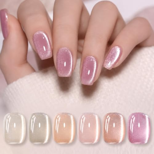 Born Pretty Katt magnetisk ögongel gelgel, 6 färger rosa månsken nagellack U V glans kristall gel gel nagellack manikyr och nagelkonst DIY hemma