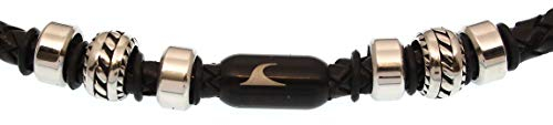 WAVEPIRATE® Echt Leder-Halskette Steel F Schwarz/SW 42 cm Edelstahl-Verschluss in Geschenk-Box Surfer Männer Herren