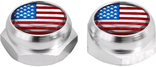 Cache-Rivets pour Plaque d'immatriculation Drapeau Américain Etats-Unis USA (Argent)