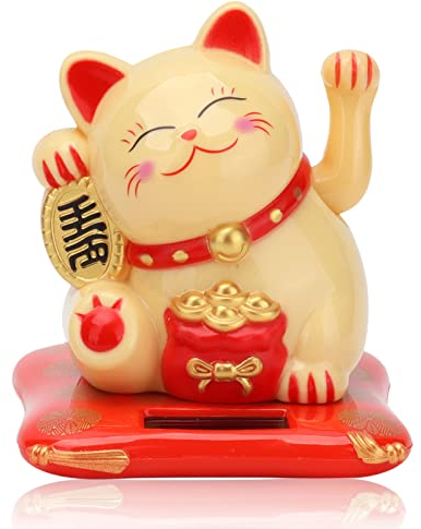 Cyrank Solarbetriebene Glückskatze, Chinesische Glückskatze, Winkekatze, Solarbetriebene Kawaii Winkende Katze, Reichtumskatze Kleine Feng Shui Glückskatze Dekor Für Home Display Decor(Gelb)