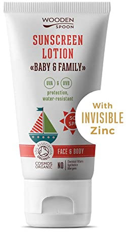 Wooden Spoon Protector Solar Orgánico Bebé y Familia SPF 50 – 100% Natural, Zinc Invisible, Sin Rastro Blanco, Hipoalergénico, Vegano, Resistente al Agua – 150 ml
