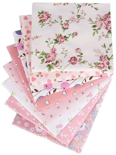 Cotton Fabric Bundles Patchwork,Fat Quarters Pink Floral Craft Fabric Patchwork 8 Pack 50 * 50cm Sewing Different Pattern Cloths DIY Scrapbooking Art Craft