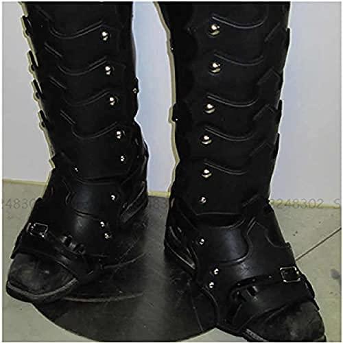 Medieval Leather Leg Guard Shoe Buckle Retro Leather Steampunk Shin Guard Armor Buckle Viking Knight Costume Kit Cosplay Shoe Boot Cover For Men,Black,Collector88