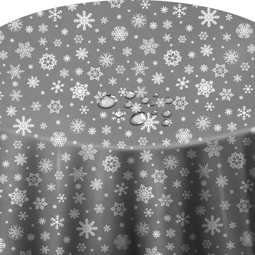 Wachstuch Wachstischdecke Tischdecke Weihnachtstischdecke Größe wählbar Weihnachten Schneeflocken Silber Oval 130 x 180 cm abwaschbar