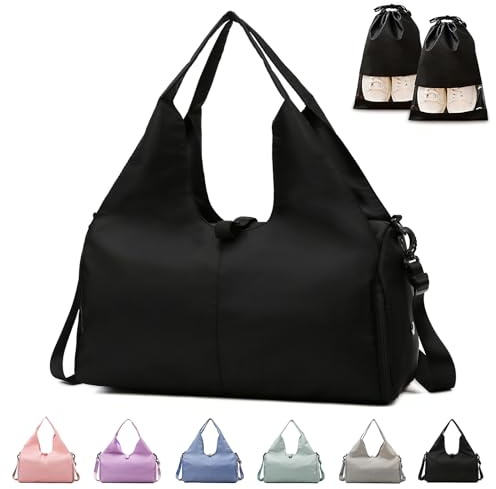 Yoga-Turnbeutel für Damen, Reisetasche, Sporttasche, wasserdicht, Übernachtungstasche, Schwarz , 19.3 x 8.3 22, Klassisch