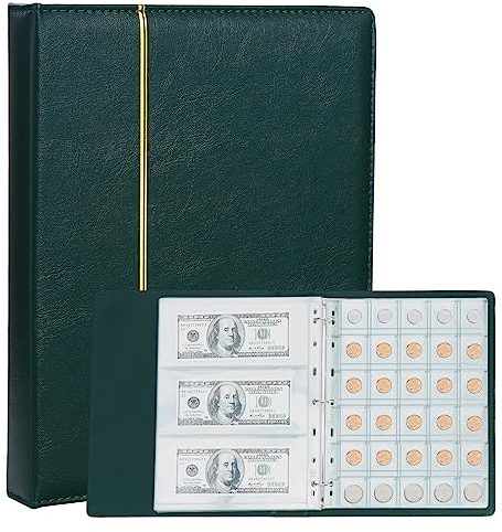 TsunNee Album per collezione di monete, 150 tasche, copertina in pelle, porta monete, con 24 tasche, per banconote commemorative per collezionisti