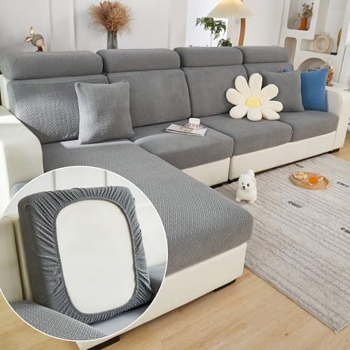 Yoovat Couch Cushion Covers for Sofa Couch Covers Wear-Resistant Universal Sofa Cover Washable Stretch for Sectional Slipcovers (Texture-Gray,Chaise Cover)