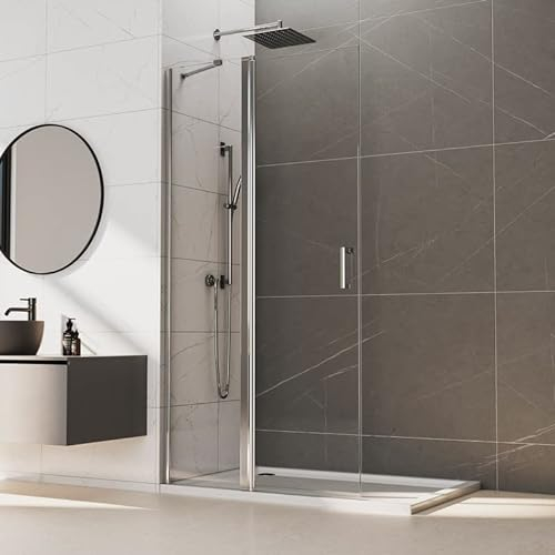 Duschwand Walk-In Dusche 116x185cm Pendeltür Glas Duschtür, Goezes Walk-in Duschabtrennung Schwingtür mit Stabilisator Walk in Duschtrennwand aus 6mm ESG Sicherheitsglas mit Nano beschichtung