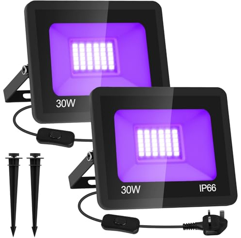 T-SUN 2 Packs 30W UV Black Light, LED UV Lights 395-405nm Party Ultraviolet Blacklight Outdoor Floodlight IP66 Waterproof Stage Lights for Disco, Aquarium, Halloween Decorations | Ultraviolet Blacklight Outdoor Floodlight IP66 Waterproof Stage Lights for Disco, Aquarium, Halloween Decorations