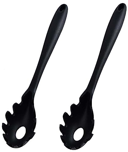 LBYANLBDA 2 pinze per pasta in silicone, mini paletta per spaghetti portatile, nero, 29 x 5,5 cm